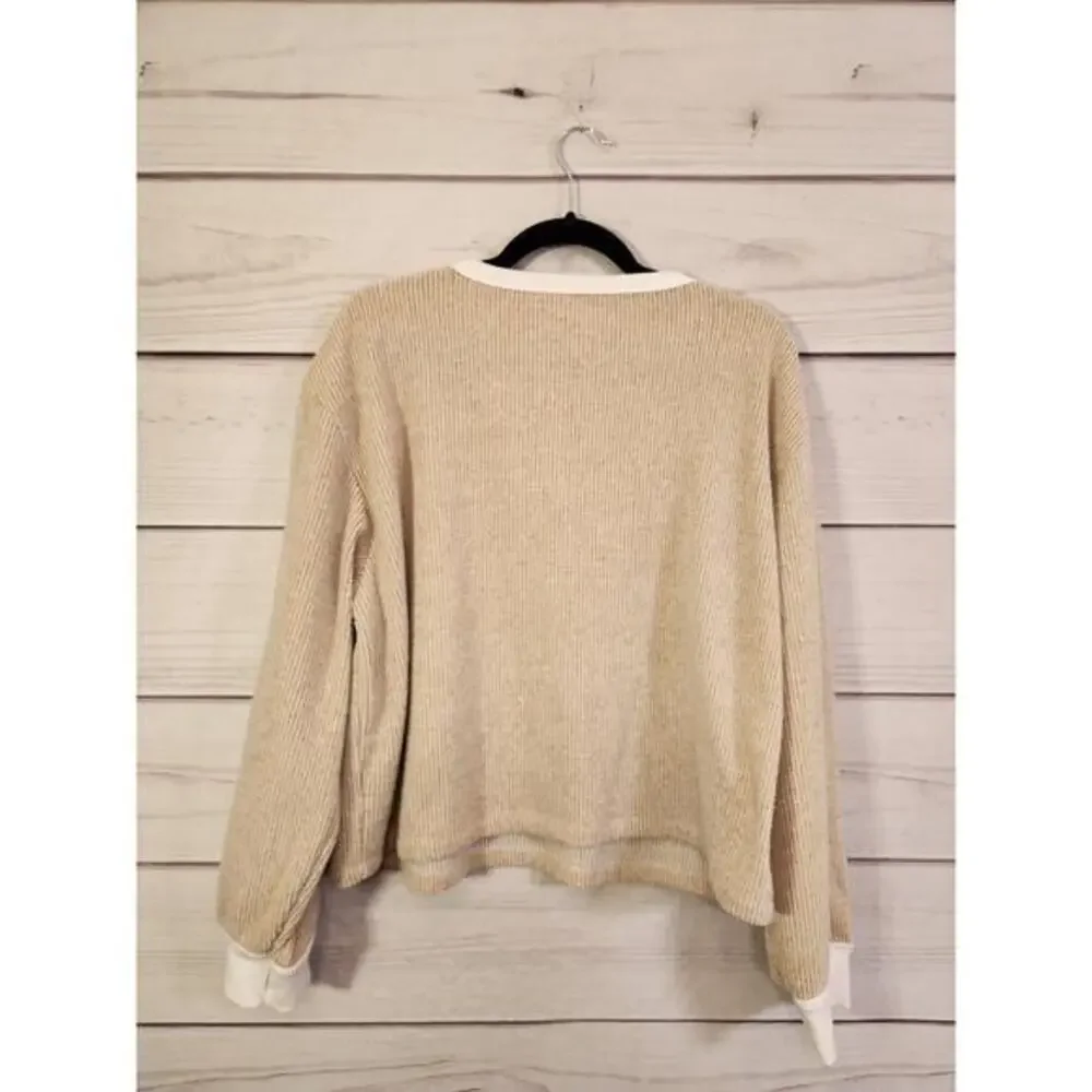American Eagle Outfitters Women's‎ Tan Long Sleeve Split Neck Sweater Size XL